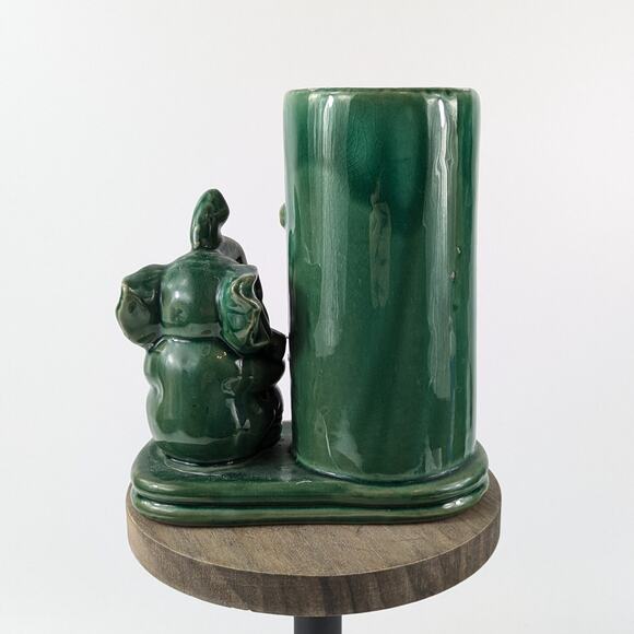 Lucky Elephant Bamboo Planter Pot Vase Vintage 6" Green Ceramic Handmade Vessel - Picture 3 of 16